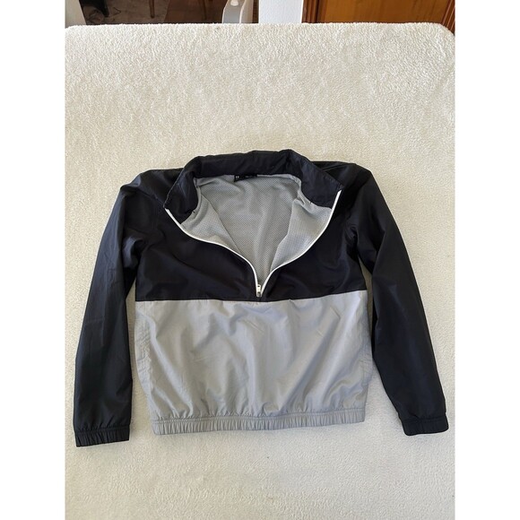Boys Under Armour Quarter Zip Pullover Jacket Nylon Black/Grey Hooded Size YXL - Picture 3 of 6